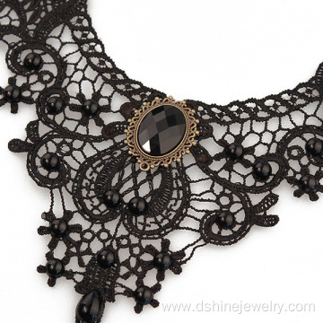 Pearl Black Lace Necklace Gothic Bridal Necklace